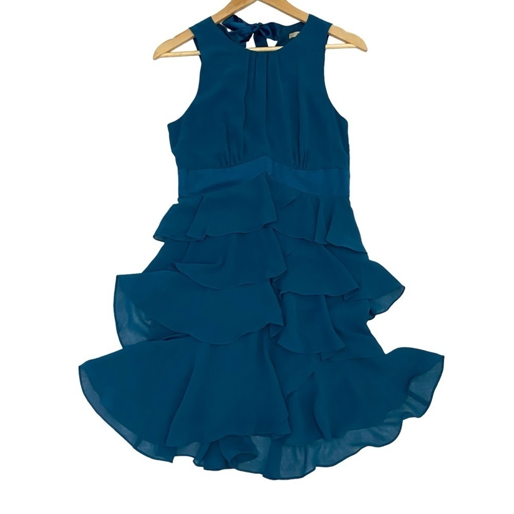 RW&CO. Empire chiffon dress woven turquoise cerulean blue sleeveless size 2 - Picture 2 of 16